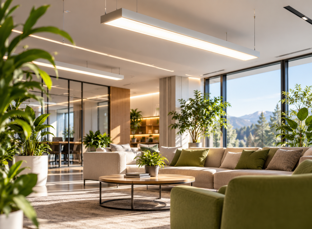 Helle Lounge mit EV SUN EVLN-Beleuchtung