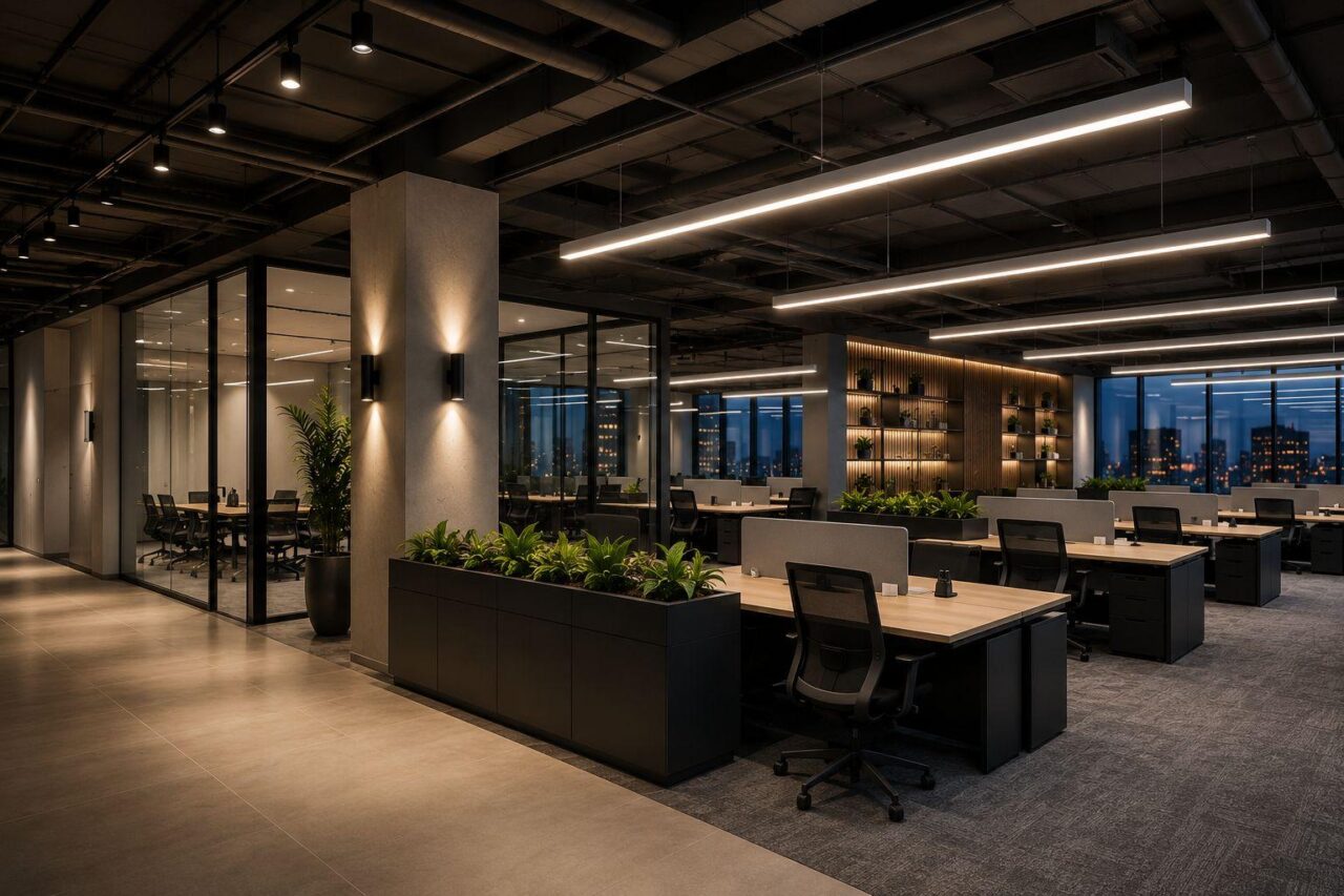 Modernes Büro mit EV SUN LED-Lichtbändern